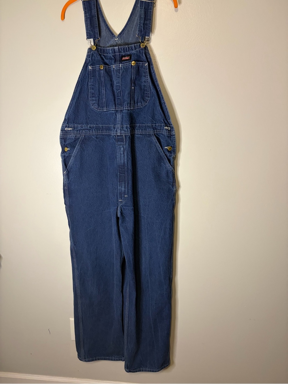 Vintage Dickies Men’s Blue Denim Relaxed-Fit Overalls 36x32